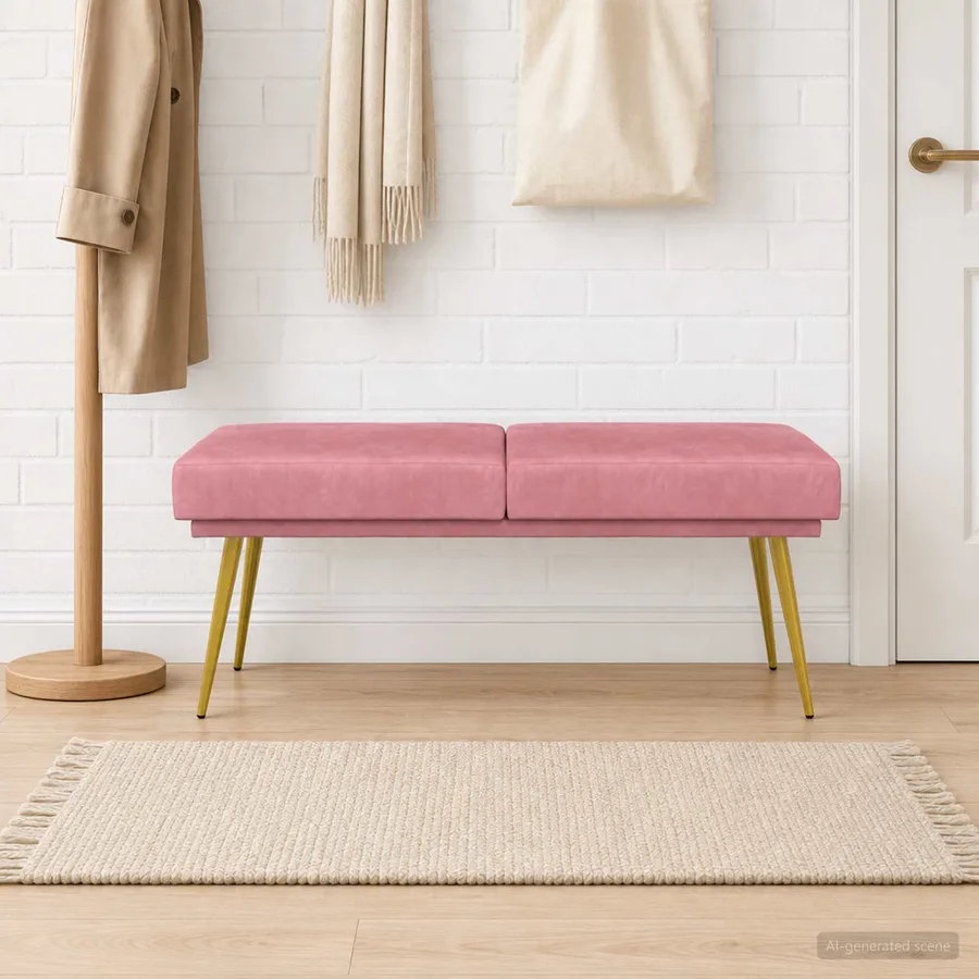 Banc à double couche Rose 120 x 45 x 46 cm Velours - 4