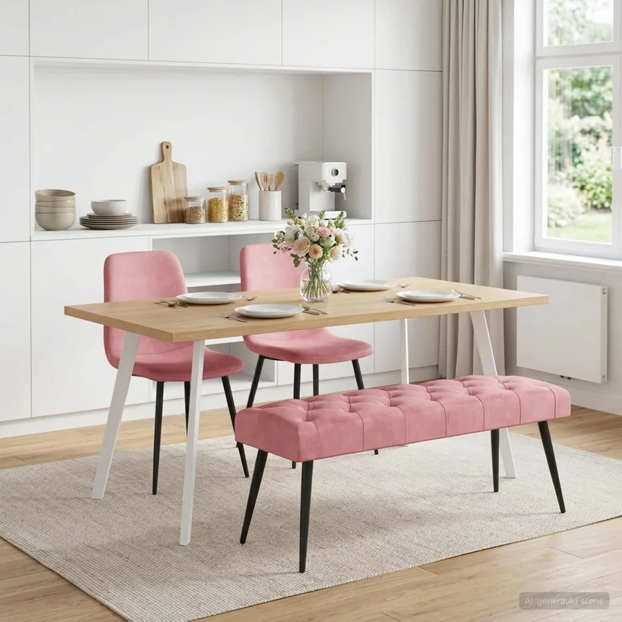 Banc avec capitonnage bouton Rose 110 x 40 x 46 cm Velours - 4