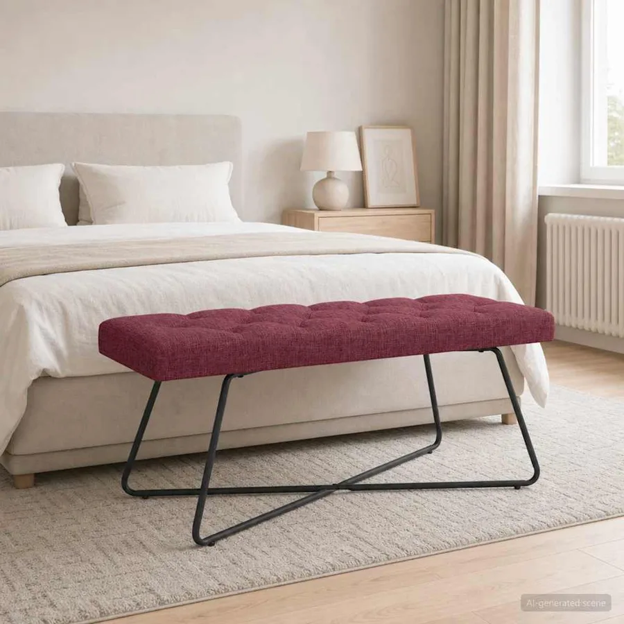 Banc avec capitonnage bouton Bordeaux 110 x 40 x 46 cm Tissu - 3