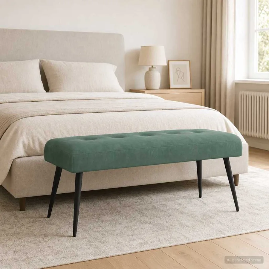 Banc avec capitonnage bouton Vert Mer 110 x 40 x 46 cm Velours - 4