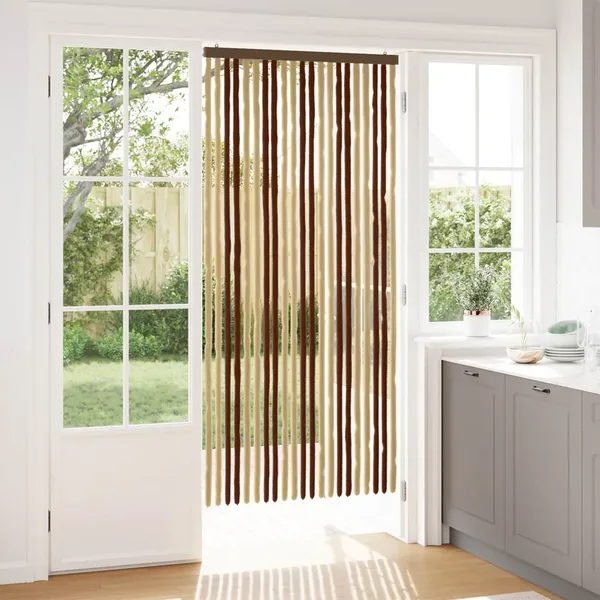 Rideau anti-insectes en chenille Marron et beige 90 x 200 cm