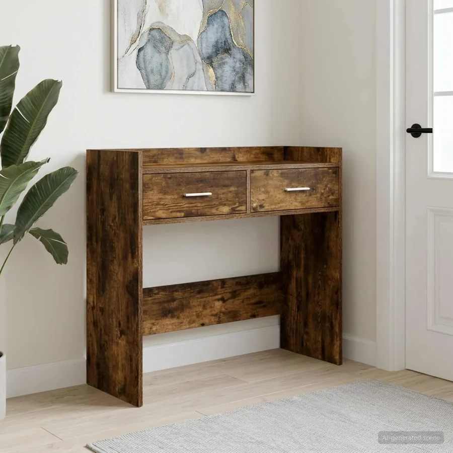 Table console Chêne fumé 90 x 35 x 80 cm Bois d'ingénierie