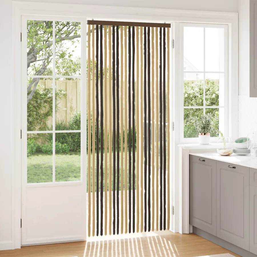 Rideau anti-insectes en chenille Marron foncé et beige