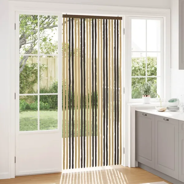 Rideau anti-insectes en chenille Marron foncé et beige