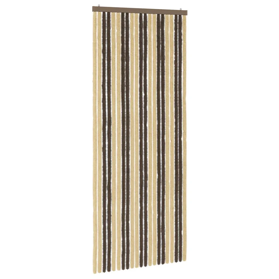 Rideau anti-insectes en chenille Marron foncé et beige - 2
