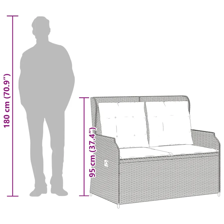Banc inclinable de jardin avec coussins marron résine tressée - 10