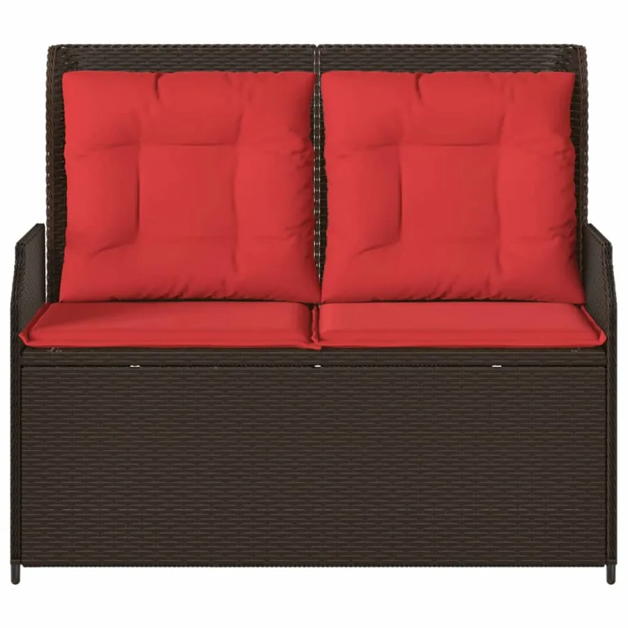 Banc inclinable de jardin avec coussins marron résine tressée - 4