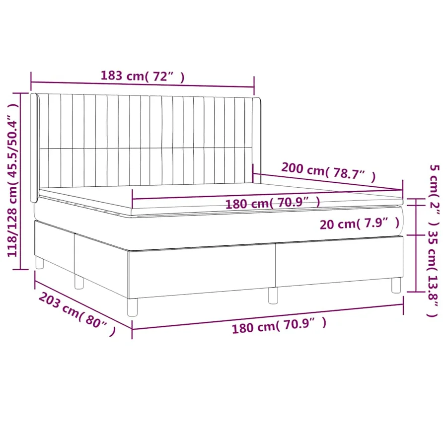 Sommier à lattes de lit matelas et LED Noir 180x200 cm Tissu - 8