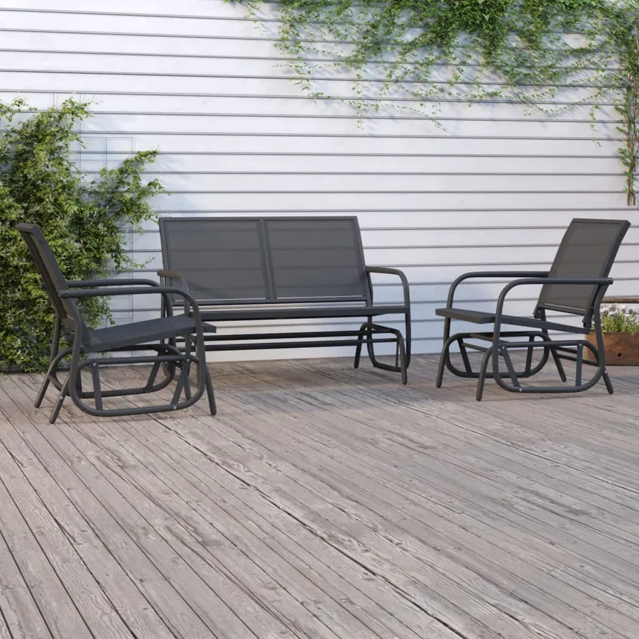 Ensemble de salon de jardin 3 pcs noir textilène et acier