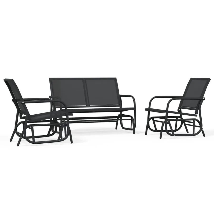 Ensemble de salon de jardin 3 pcs noir textilène et acier - 2