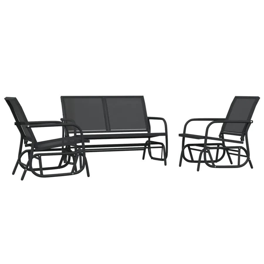 Ensemble de salon de jardin 3 pcs noir textilène et acier - 3