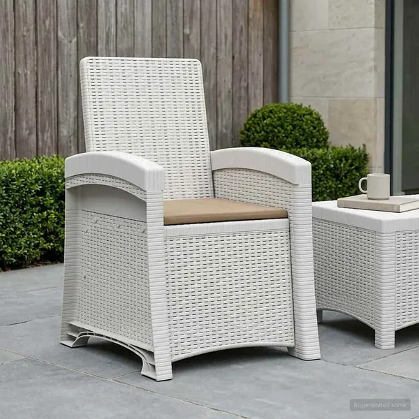 Chaise de jardin inclinable imitant le rotin Blanc et taupe PP