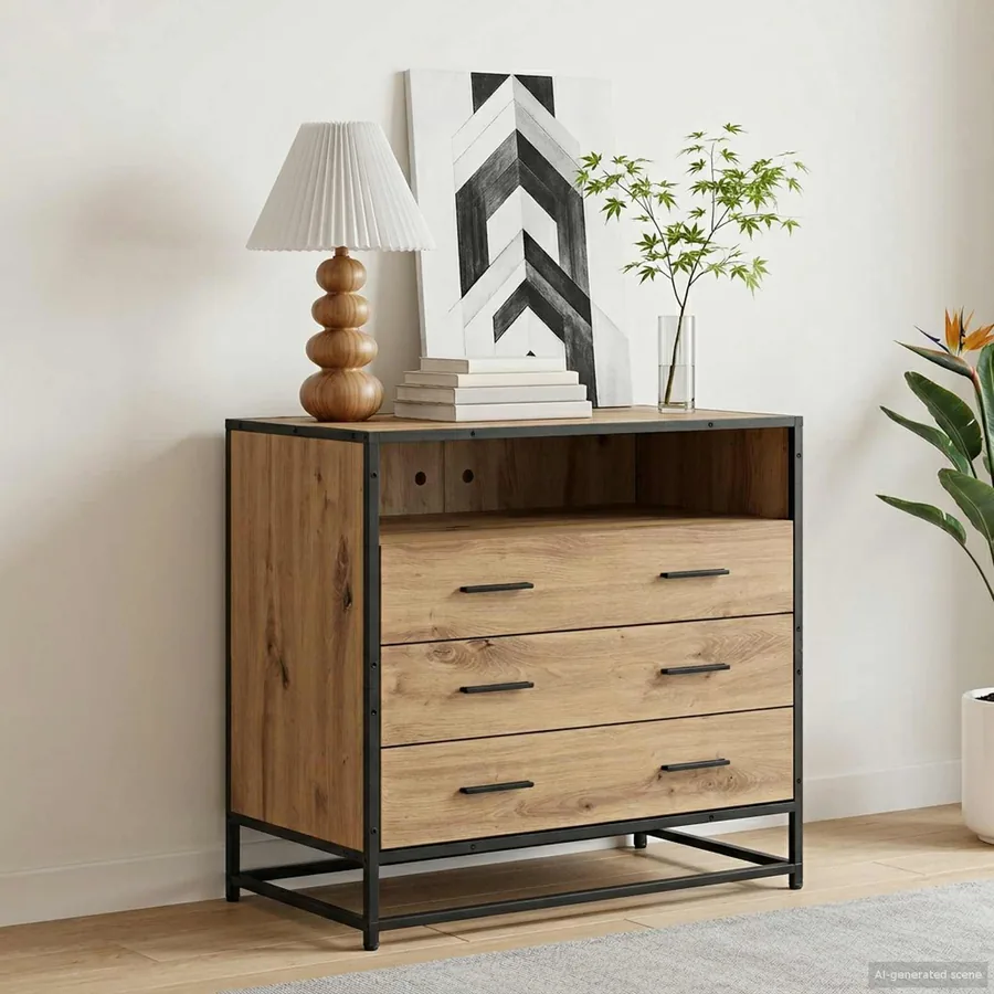 Armoire à tiroirs 3-Tiroir Chêne artisanal 70 x 41 x 70 cm
