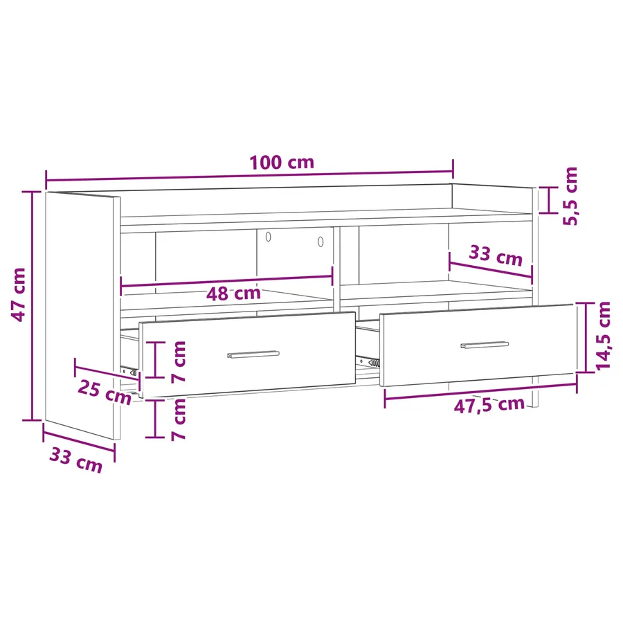 Meuble TV 100 x 33 x 47 cm Chêne noir Bois d'ingénierie - 9