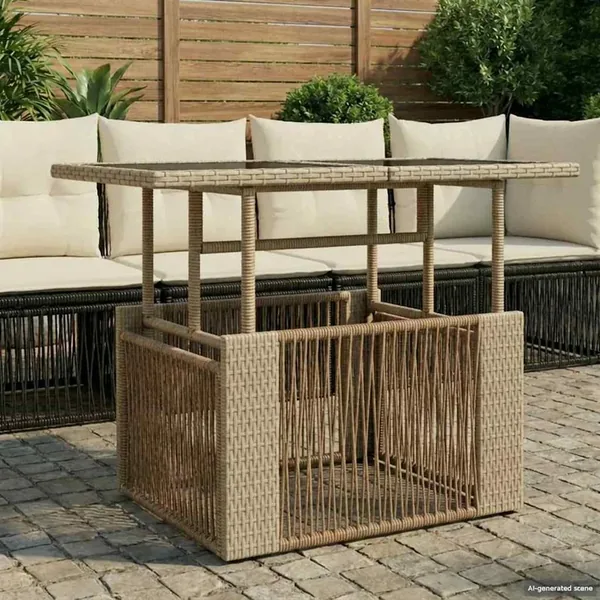 Table de Jardin Beige 100 x 55 x 37 cm Rattan PE et Verre