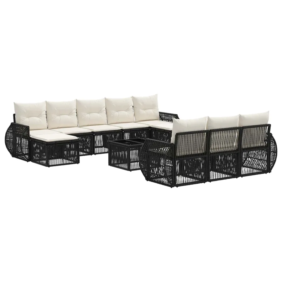 Ensemble de canapé de jardin 11 pcs Noir et blanc crème - 2