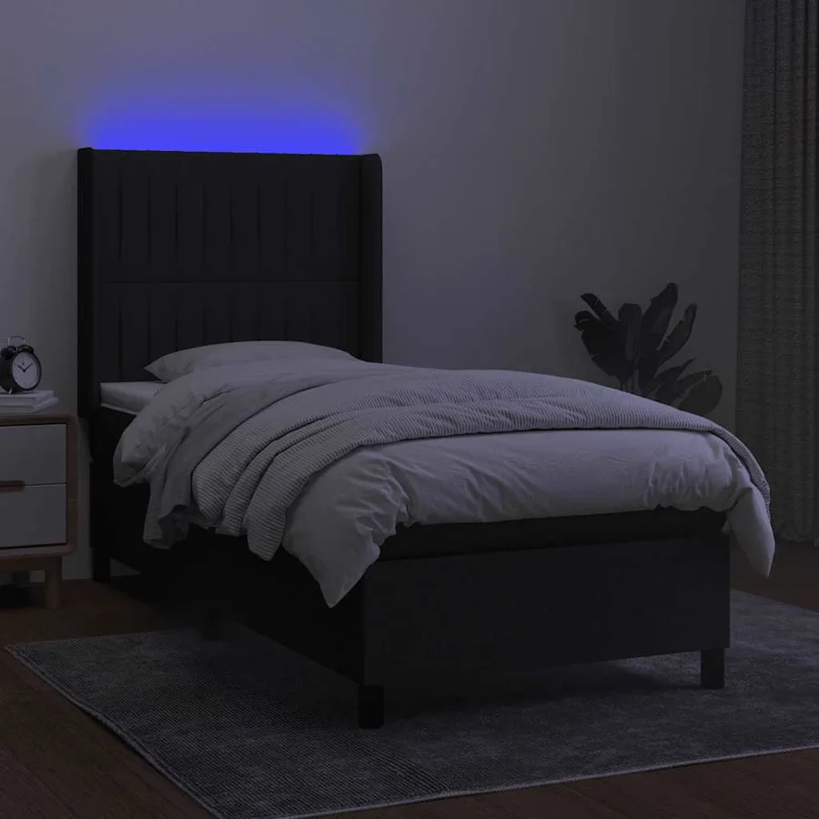 Sommier à lattes de lit matelas et LED Noir 90x190 cm Tissu - 3