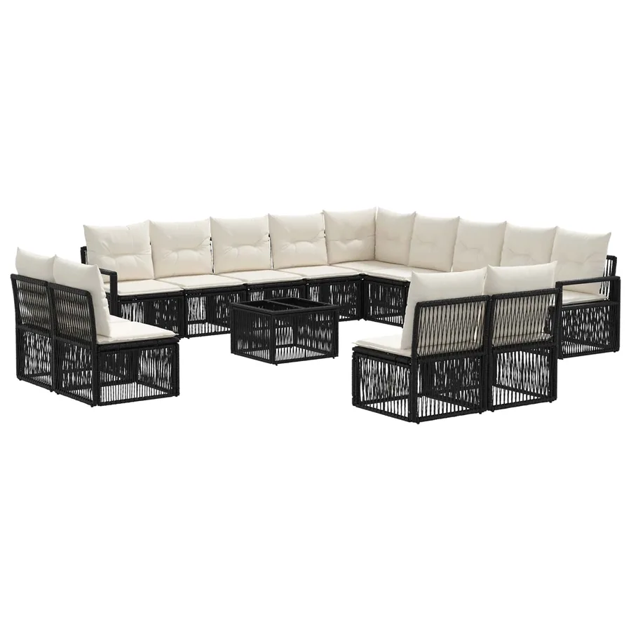 Ensemble de canapé de jardin 14 pcs Noir polyrotin - 2