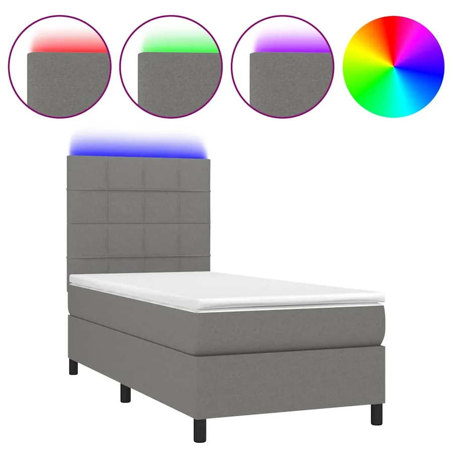 Sommier à lattes de lit avec matelas et LED Gris foncé 80x200cm - 2