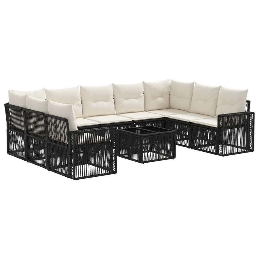 Ensemble de canapé de jardin 10 pcs Noir et blanc crème - 2