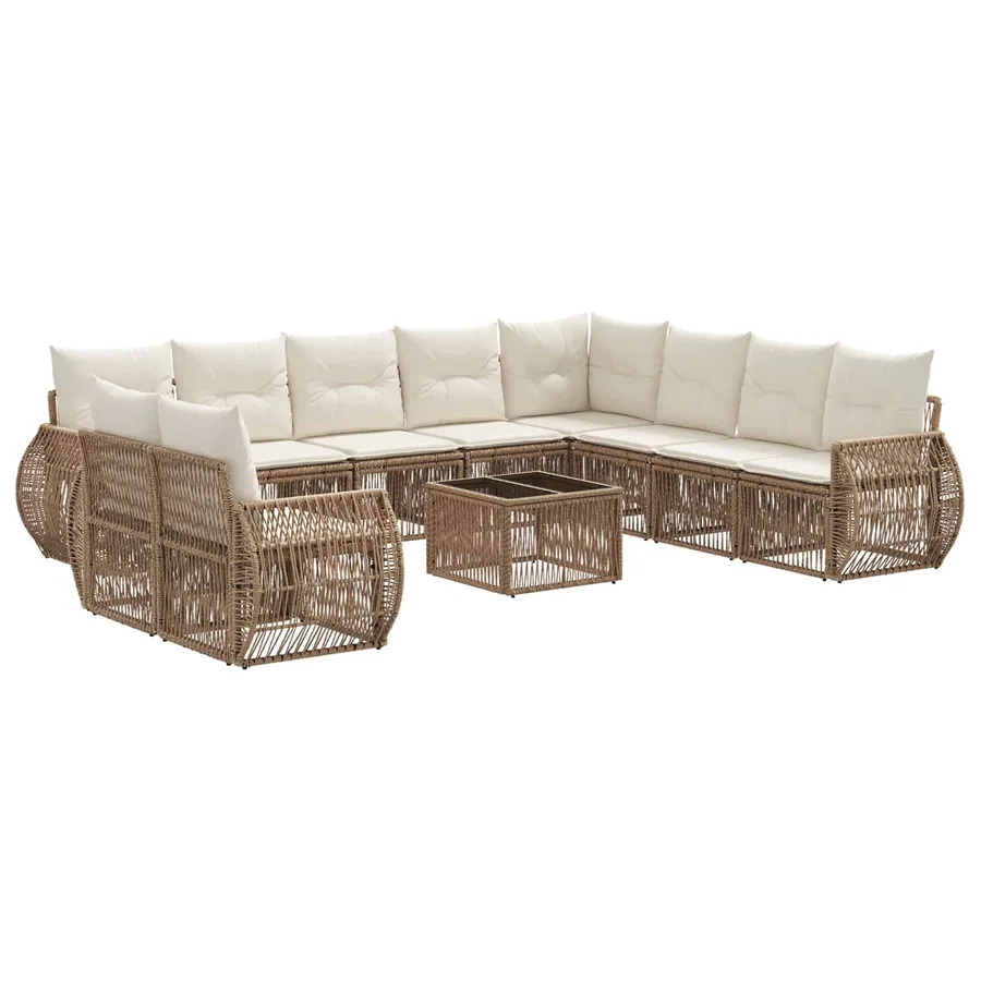 Ensemble de canapé de jardin 11 pcs Beige et blanc crème - 2