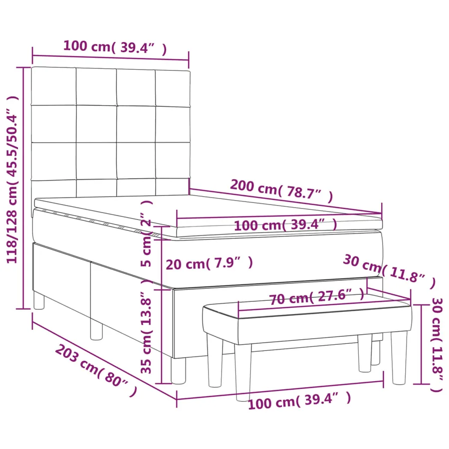 Sommier à lattes de lit avec matelas Gris foncé 100x200cm Tissu - 8