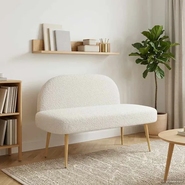 Banc rembourré avec dossier Crème 110 x 60 x 76 cm Bouclé