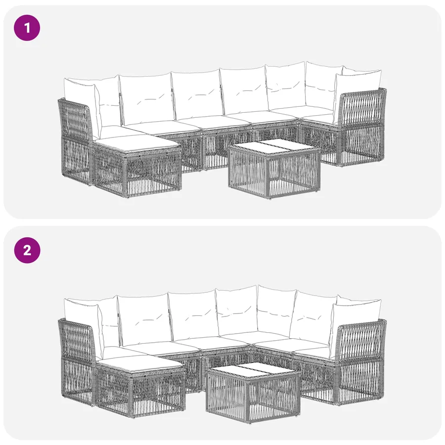Ensemble de canapé de jardin 8 pcs Gris polyrotin - 9