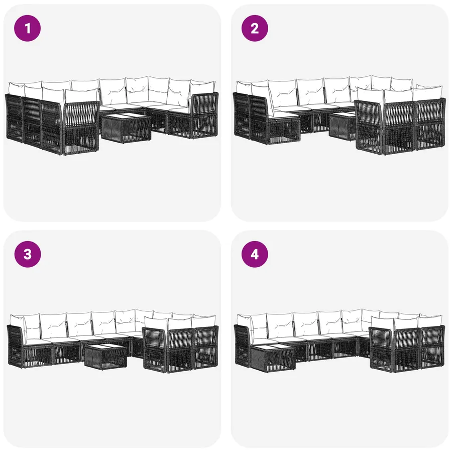 Ensemble de canapé de jardin 10 pcs Gris polyrotin - 9