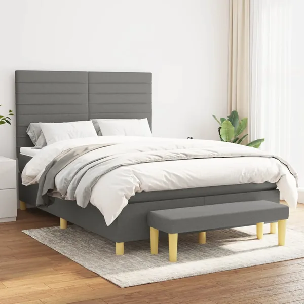 Sommier à lattes de lit avec matelas Gris foncé 140x190cm Tissu