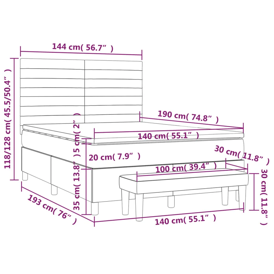 Sommier à lattes de lit avec matelas Gris foncé 140x190cm Tissu - 8