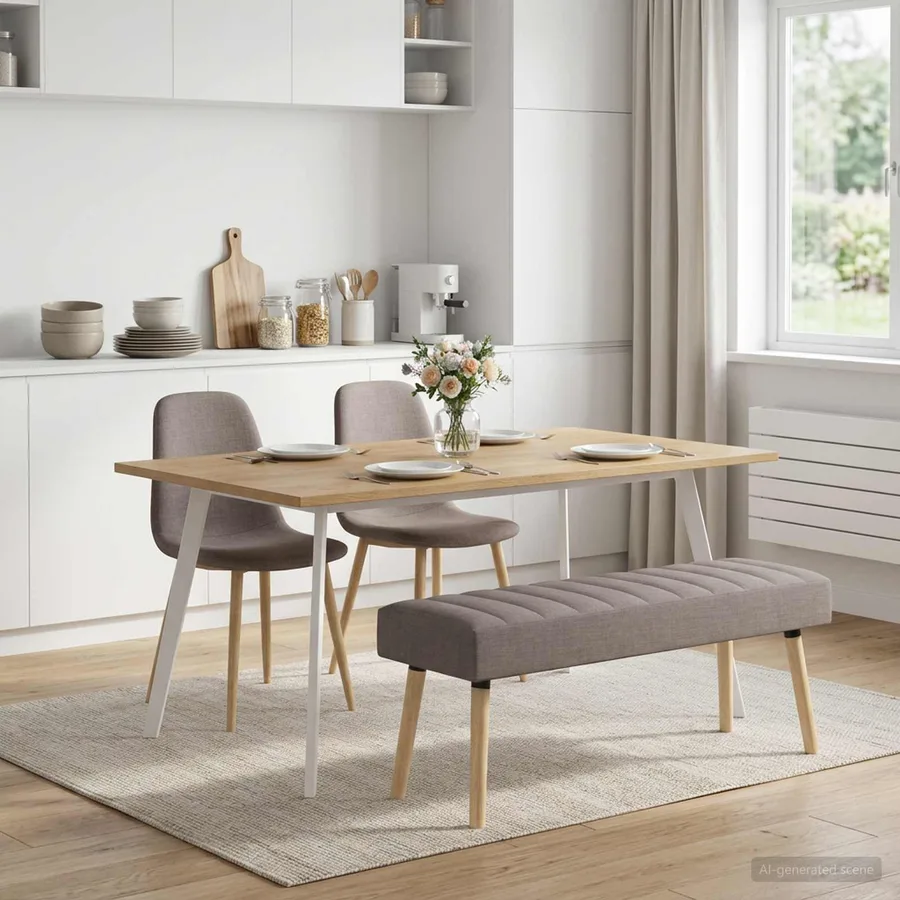 Banc capitonné canal Taupe 110 x 40 x 46 cm Tissu - 4