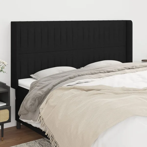 Tête de lit avec oreilles Noir 183x16x118/128 cm Tissu