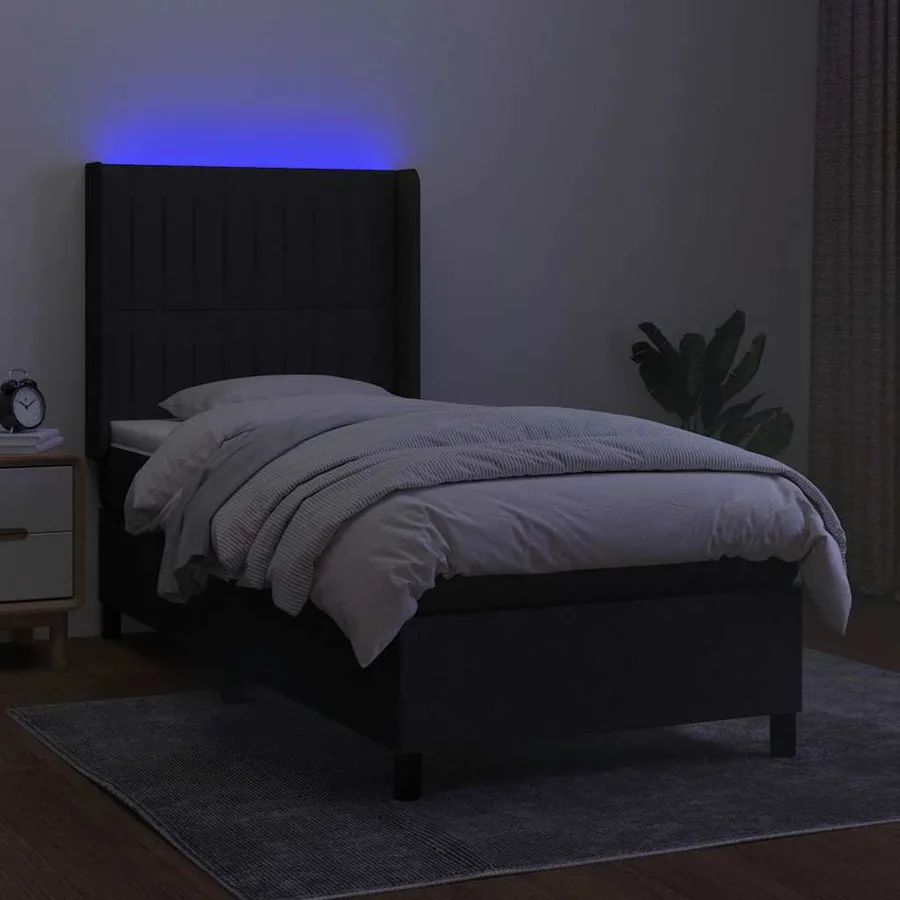 Sommier à lattes de lit matelas et LED Noir 90x200 cm Tissu - 3