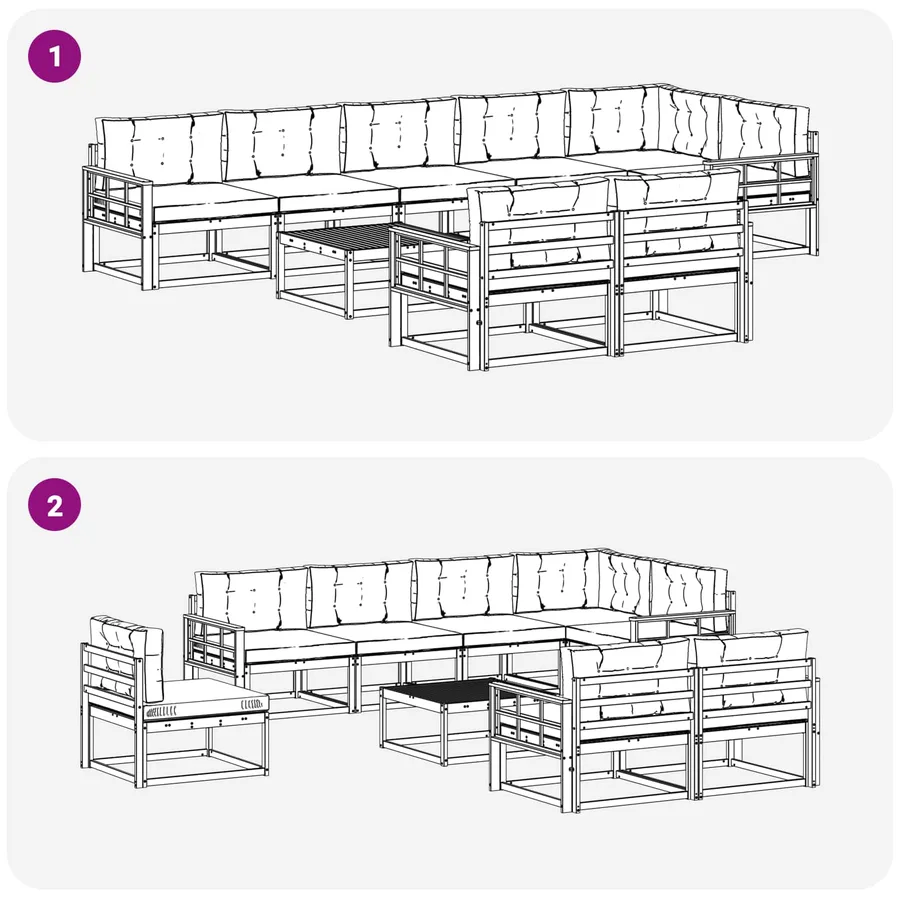 Ensemble de canapés d'extérieur 9 pcs Blanc et gris clair - 7