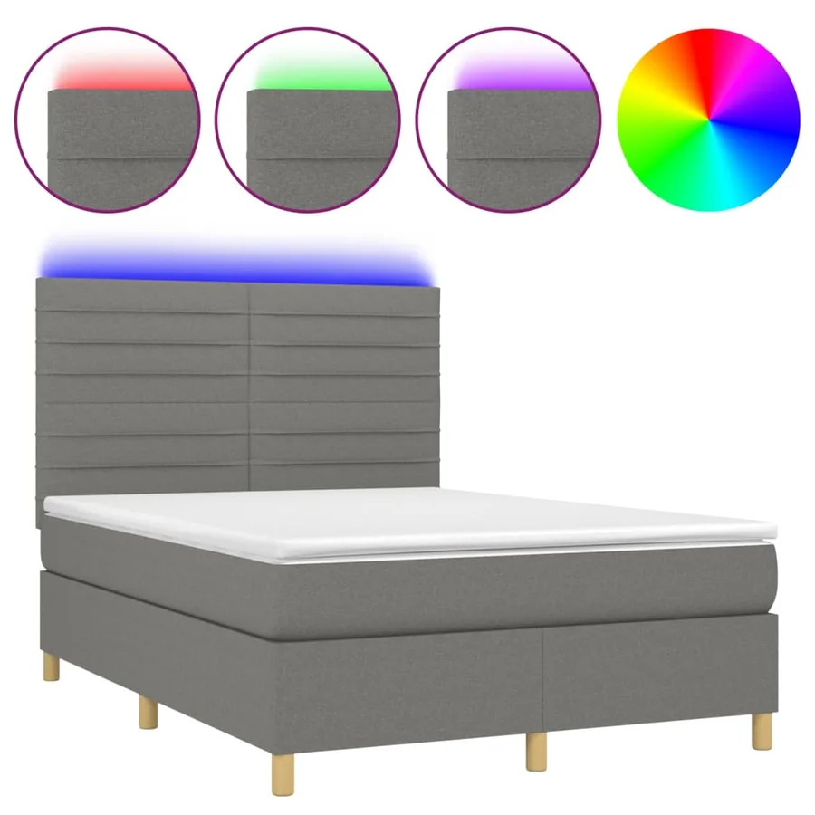 Sommier à lattes de lit et matelas et LED Gris foncé 140x190 cm - 2