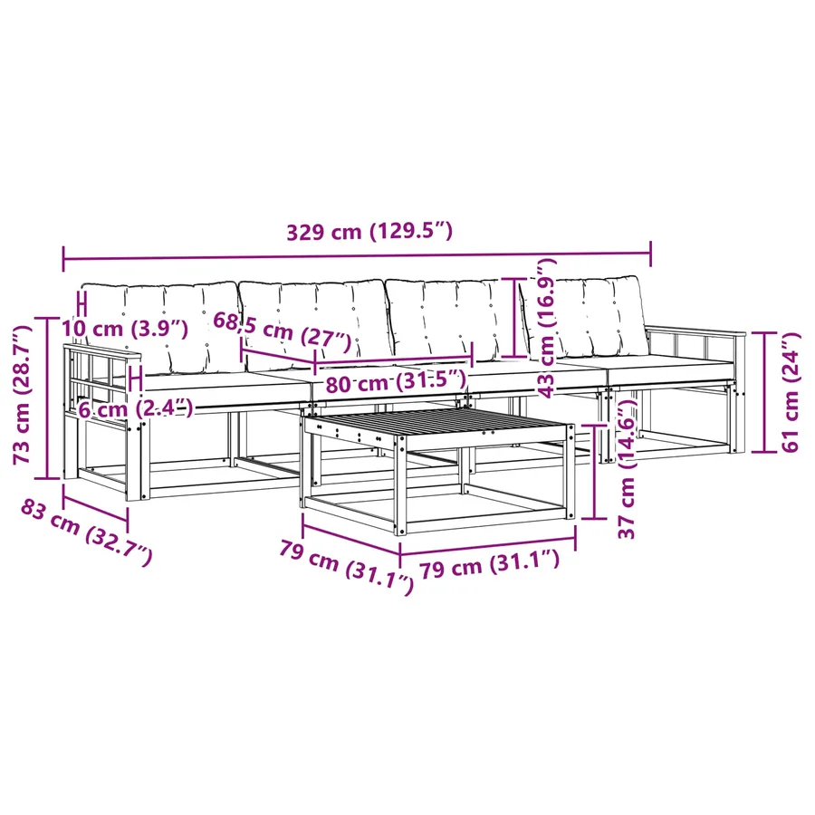 Ensemble de canapés d'extérieur 5 pcs Blanc et noir - 7