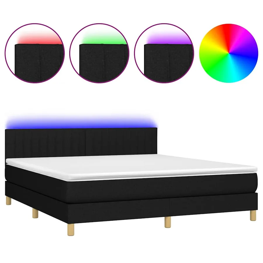 Sommier à lattes de lit avec matelas LED Noir 180x200 cm Tissu - 2