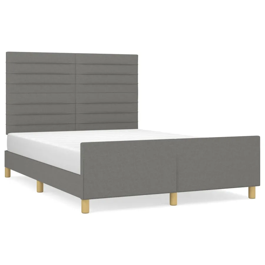 Cadre de lit sans matelas gris foncé 140x190 cm tissu - 2