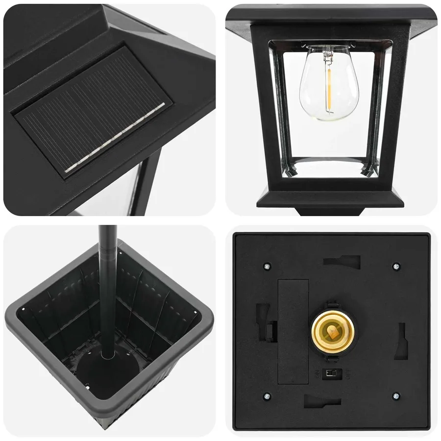 Lampadaire solaire avec pot de fleurs Noir 32 x 32 x 158 cm - 7