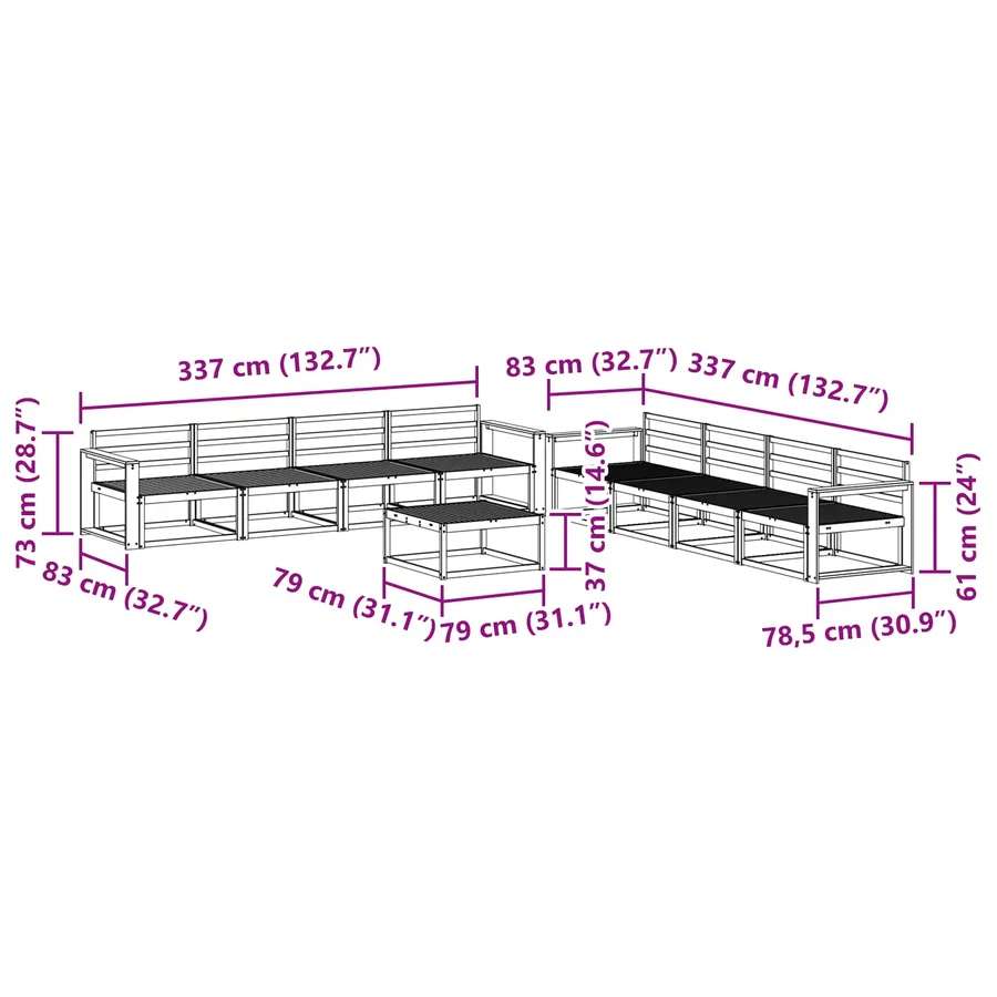 Ensemble de canapés d'extérieur 9 pcs Blanc 79 x 79 x 37 cm - 8