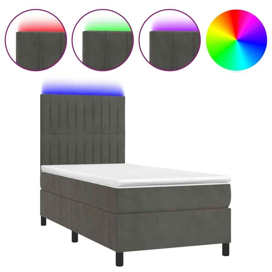 Sommier à lattes de lit matelas LED Gris foncé 90x200cm Velours - 2