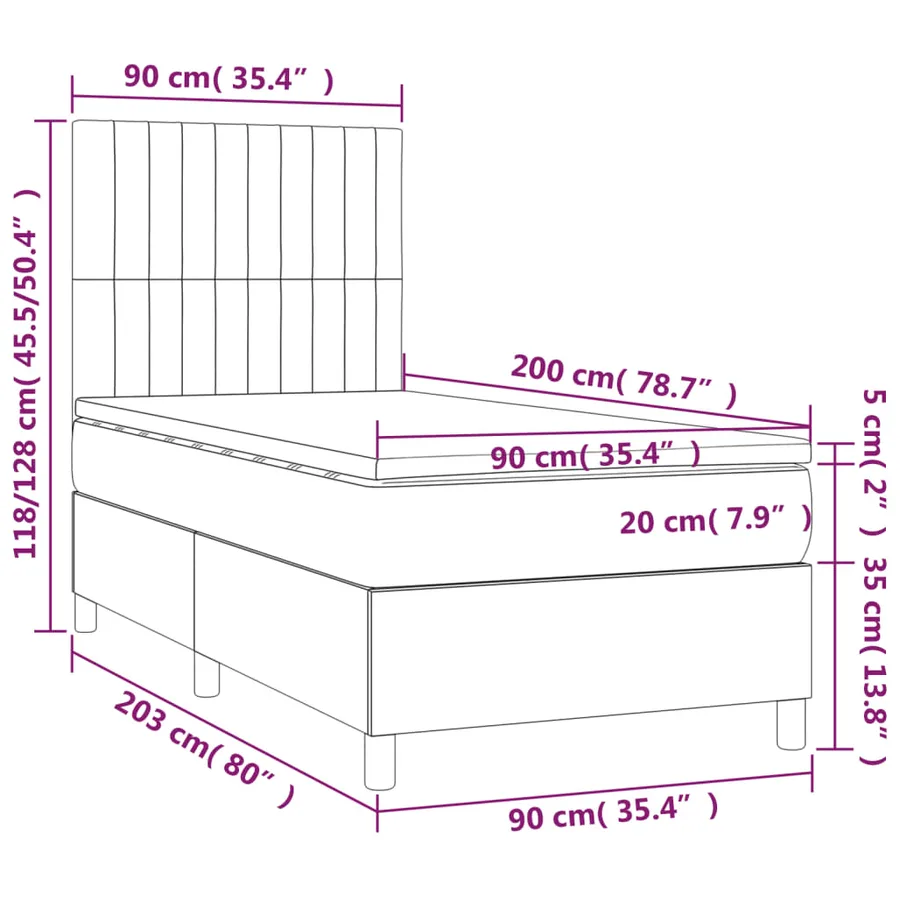 Sommier à lattes de lit matelas LED Gris foncé 90x200cm Velours - 8