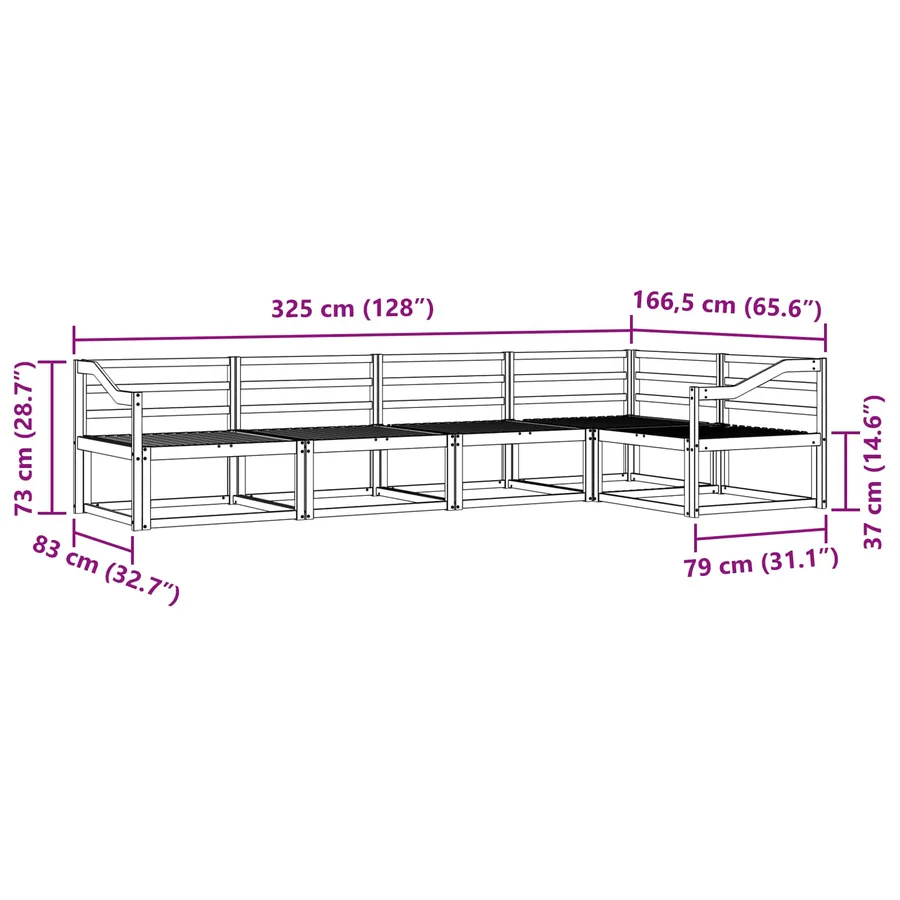 Ensemble de canapés d'extérieur 5 pcs Blanc 325 x 166,5 x 73 cm - 7