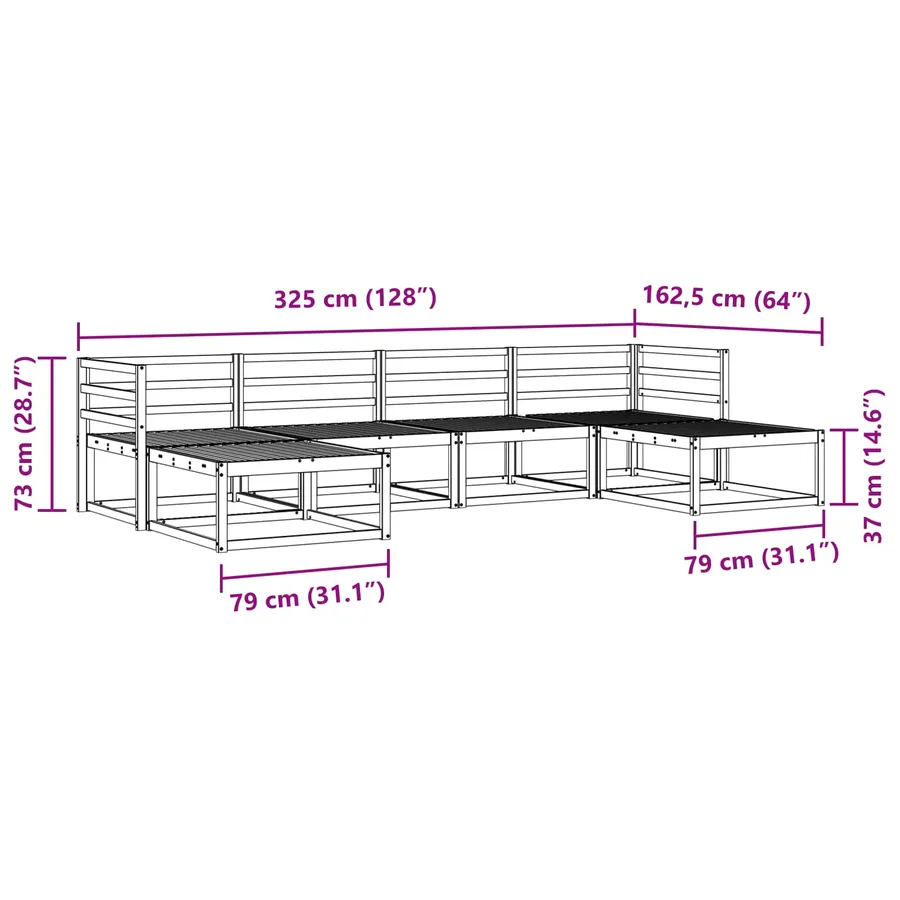 Ensemble de canapés d'extérieur 6 pc Blanc Bois d'Acacia Massif - 7