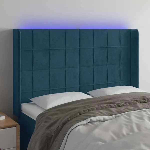 Tête de lit à LED Bleu foncé 147x16x118/128 cm Velours