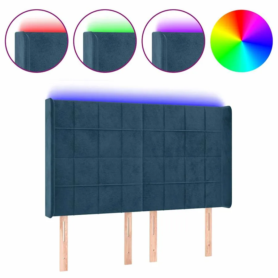 Tête de lit à LED Bleu foncé 147x16x118/128 cm Velours - 2