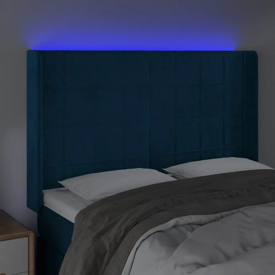 Tête de lit à LED Bleu foncé 147x16x118/128 cm Velours - 4