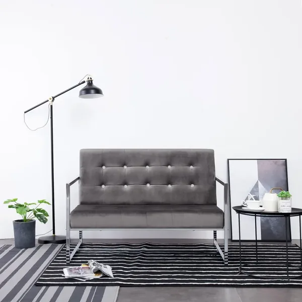 Canapé à 2 places avec accoudoirs gris foncé chrome et velours