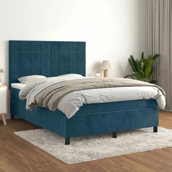 Sommier à lattes de lit et matelas Bleu foncé 140x200cm Velours
